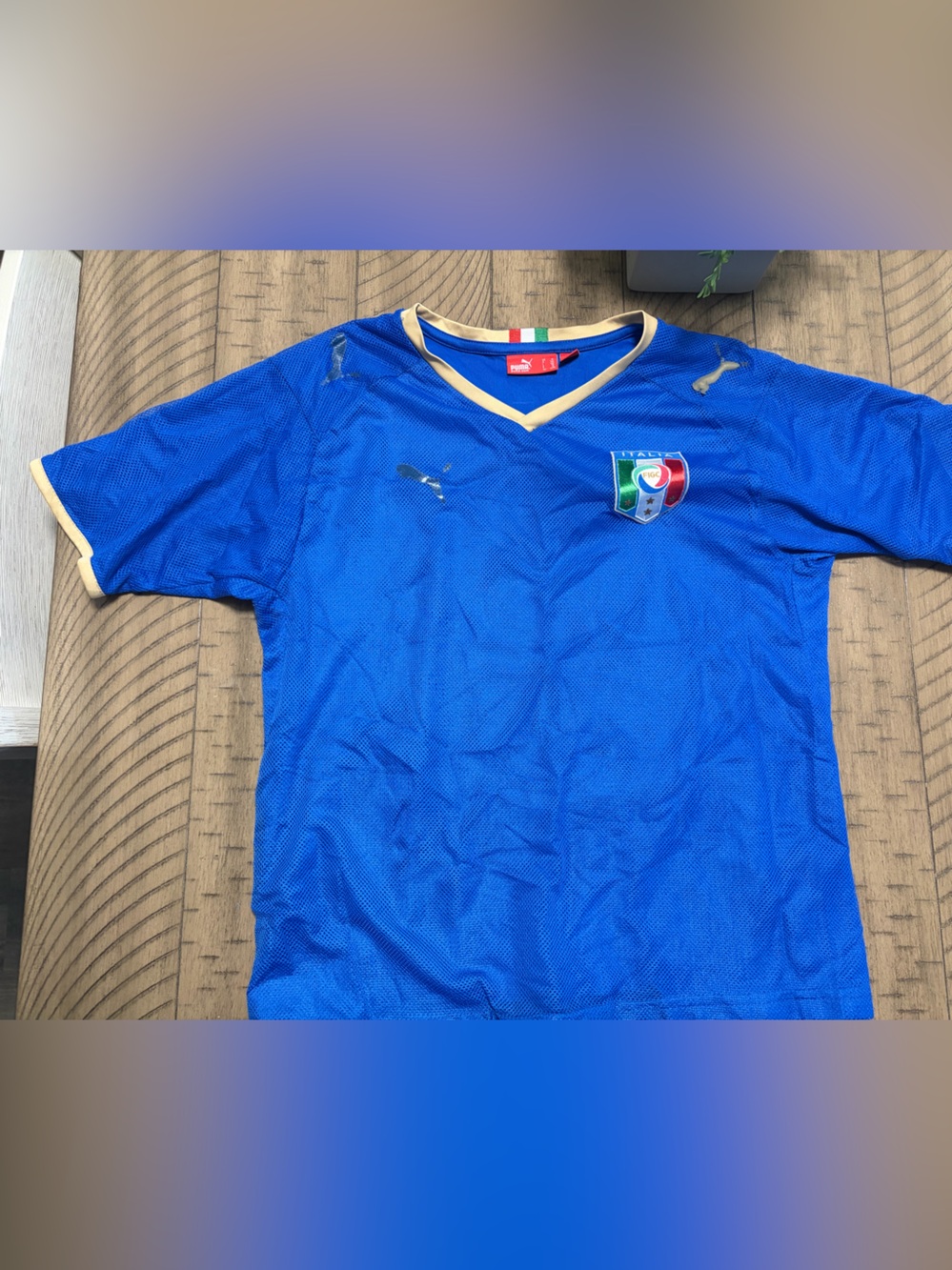 Puma Italy Blue Soccer Jersey with Gold Trim